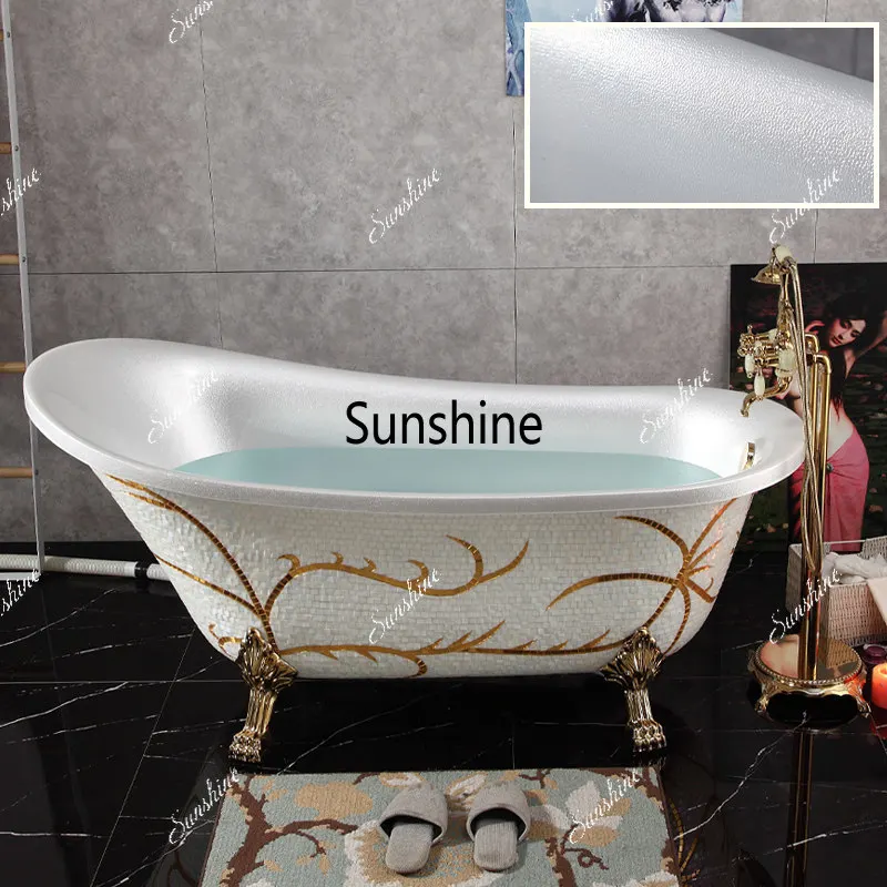 European pearlescent mosaic princess freestanding acrylic, retro homestay big bathtub