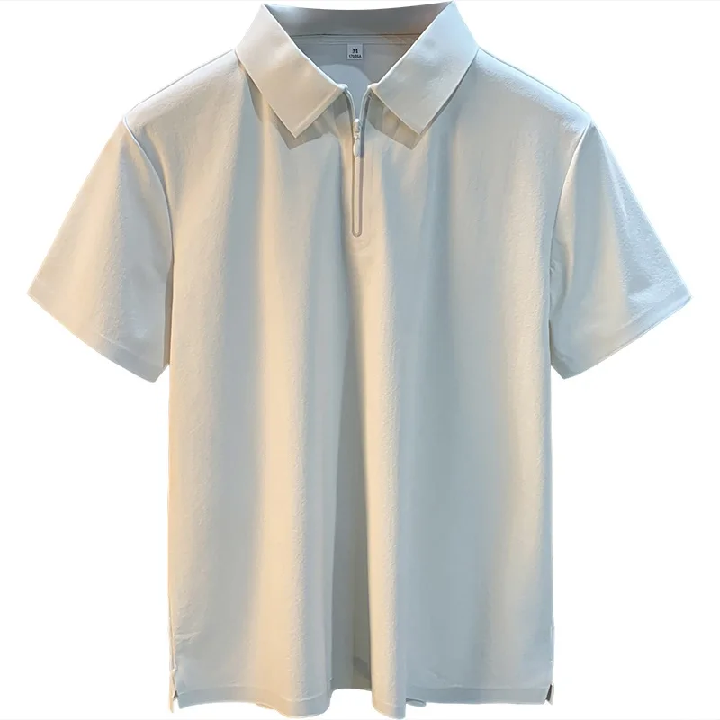 Letni męski kołnierzyk dojazdowy POLO z krótkim rękawem 2025 nowy, swobodny, wszechstronny biznesowy T-shirt z zamkiem błyskawicznym