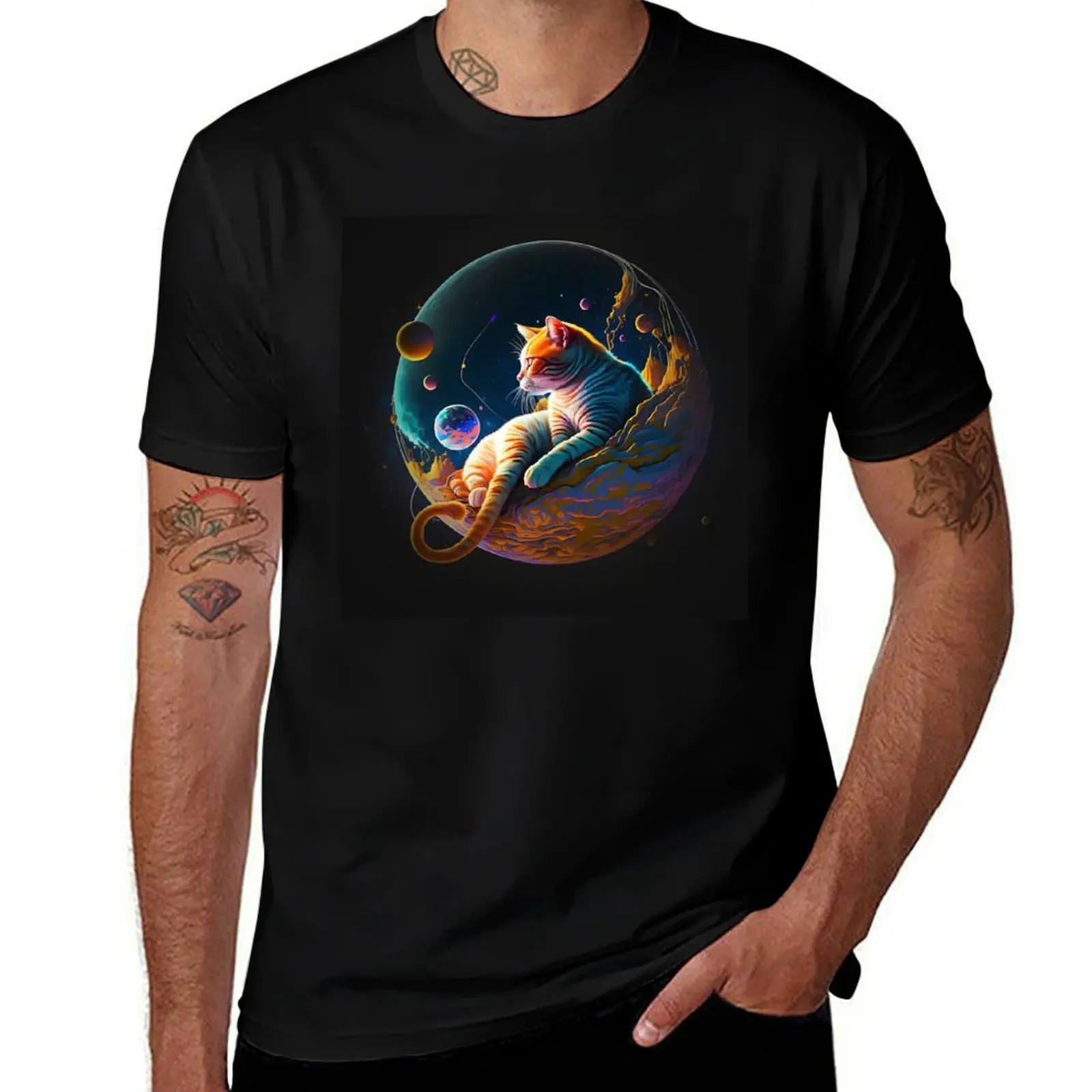 

Cat On The Moon T-Shirt anime shirt cute tops oversizeds black t shirts for men