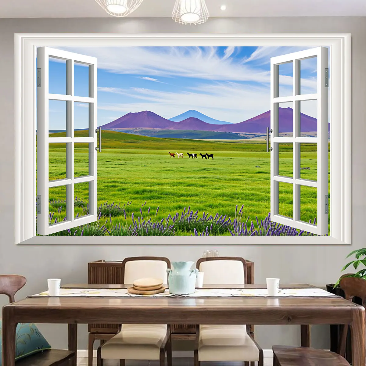 1pc grassl  ranch window view wall sticker  flat wall sticker  multiple sizes  living room   bedroom wall decoration