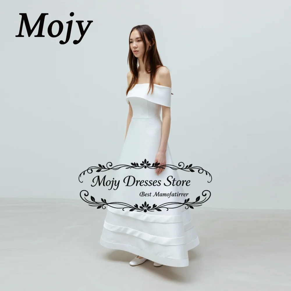 

Mojy 2026 Off Shoulder Wedding Dress Korean Wedding Dresses Customized Elegant Floor-Length Satin Wedding Dress Reception Gown