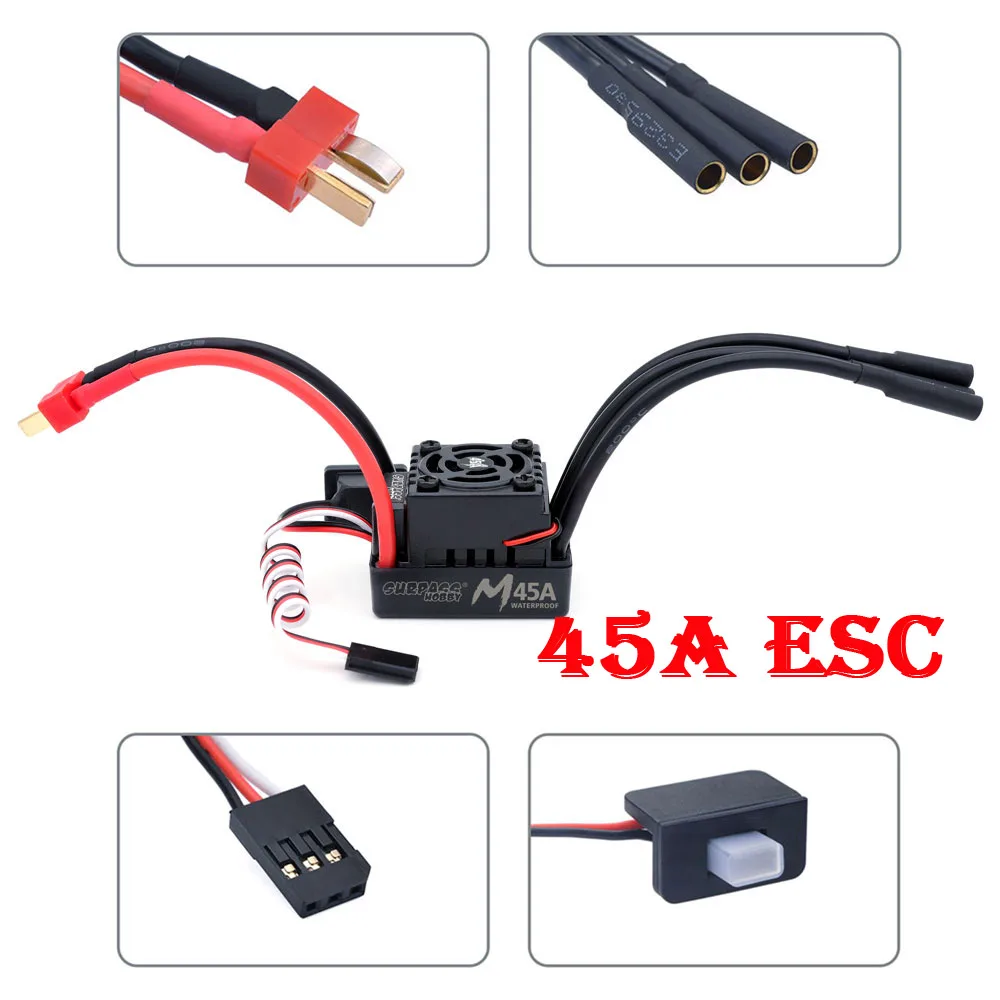 Surpass Hobby Wasserdichter RC ESC M35A/45A/60A Bürstenloser Geschwindigkeitsregler 2-3S für 1/10 1/12 1/14 1/16 RC On-Road Buggy Monster