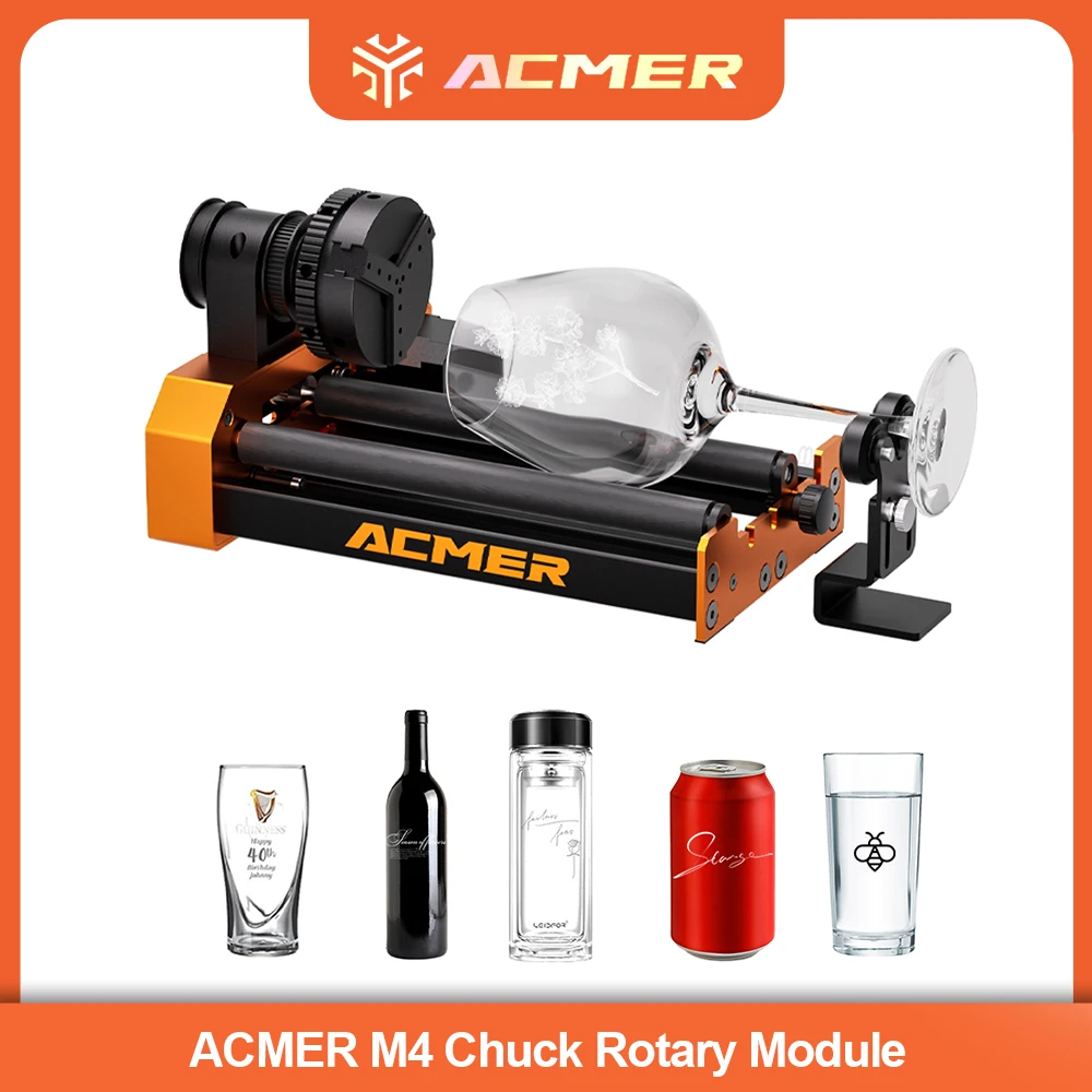 

ACMER M4 Rotary Roller Chuck for Laser Engraver 360° Rotary 3-Jaw Clippable Diameter 4-64mm for Ring Ball Curved Surface Objects