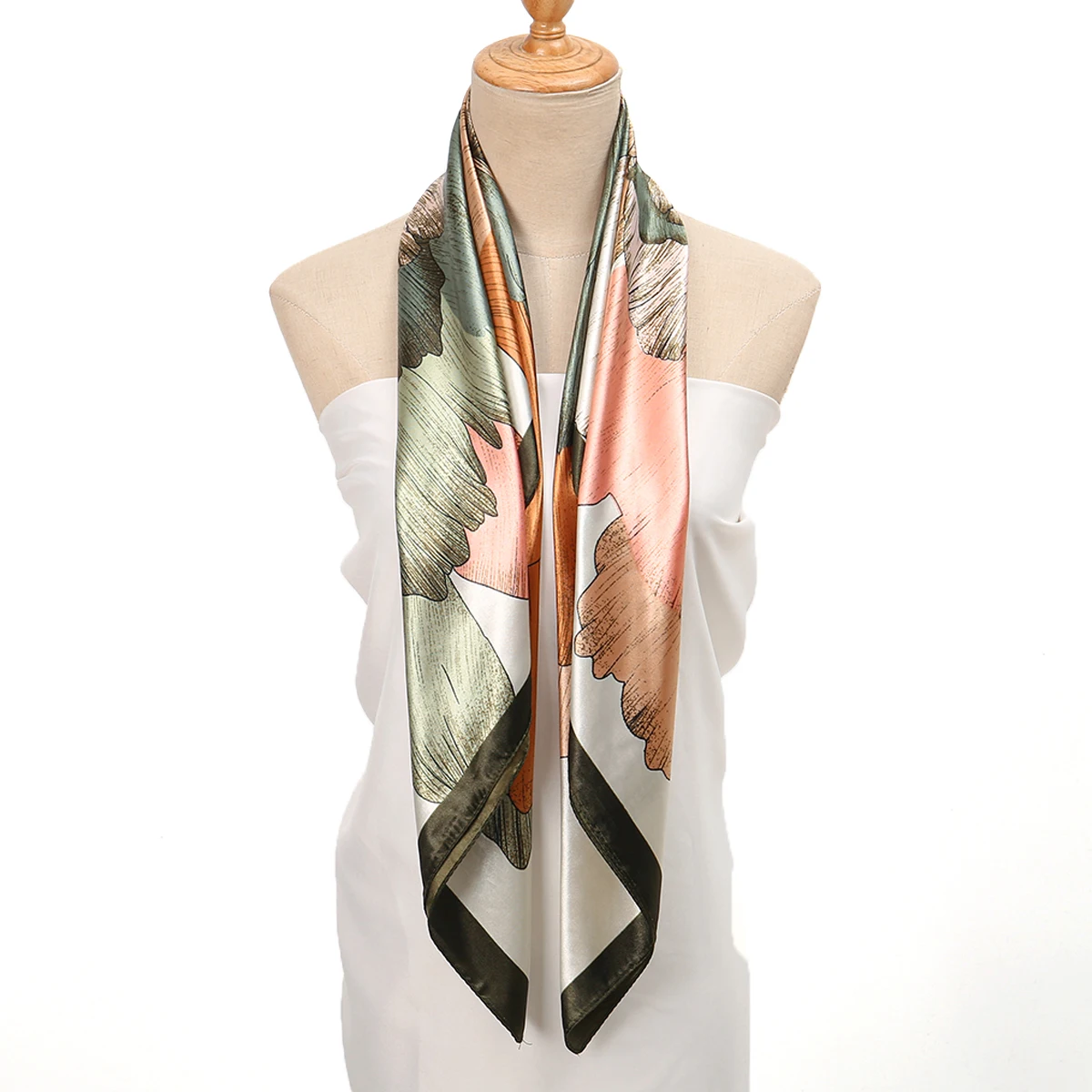 90*90 ซม.ซาตินผ้าไหมผ้าพันคอผู้หญิงแฟชั่น Kerchief คอ/ผมผ้าพันคอผ้าพันคอผ้าเช็ดหน้าดอกไม้พิมพ์ Headscarf