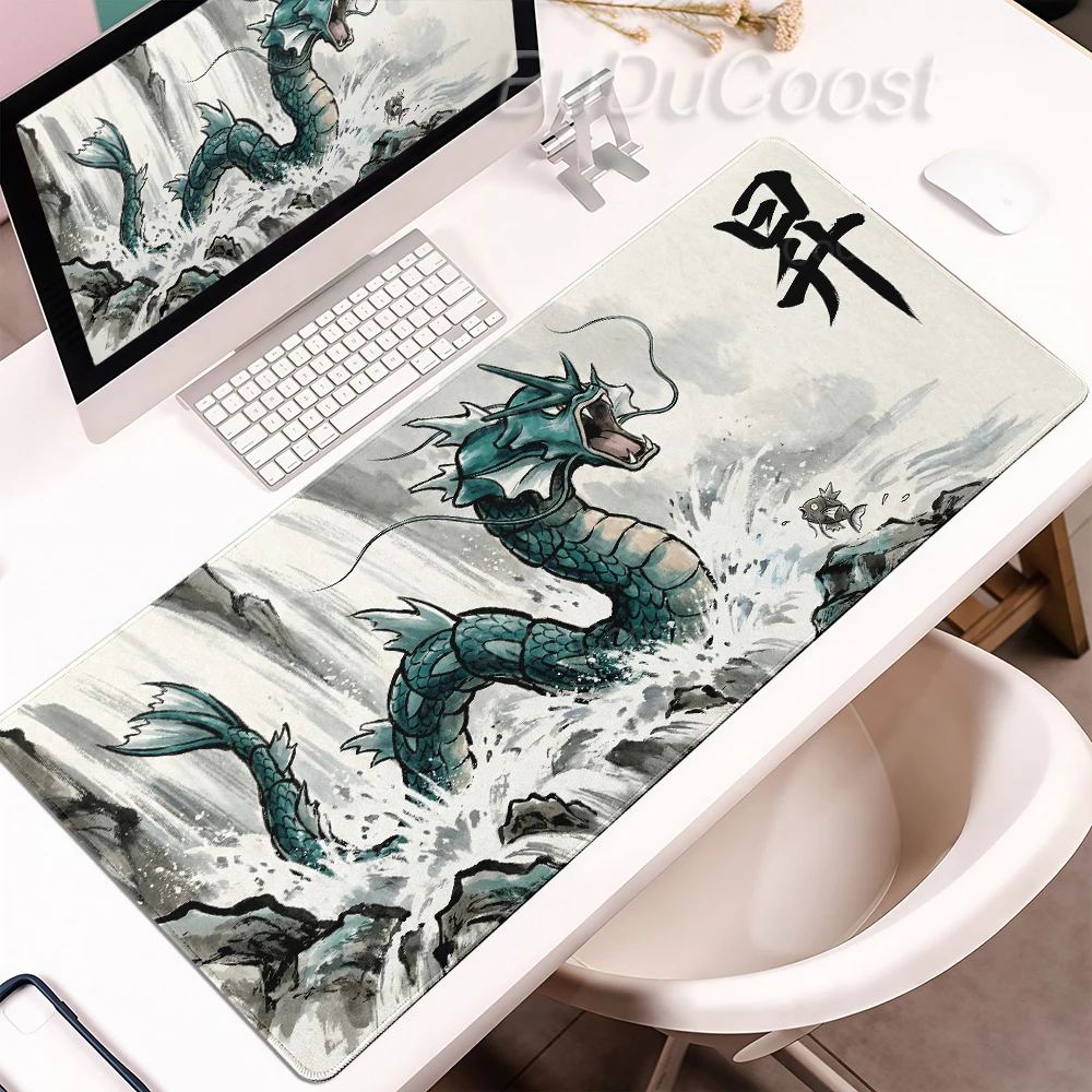 Schwarz-weißes Anime-Mauspad, Pokemon Gengar Mewtwo Rayquaza Playpad, XXL-Gaming-Mauspad, Büro-Tastatur-Schreibtischunterlage, PC-Gamer-Micemat