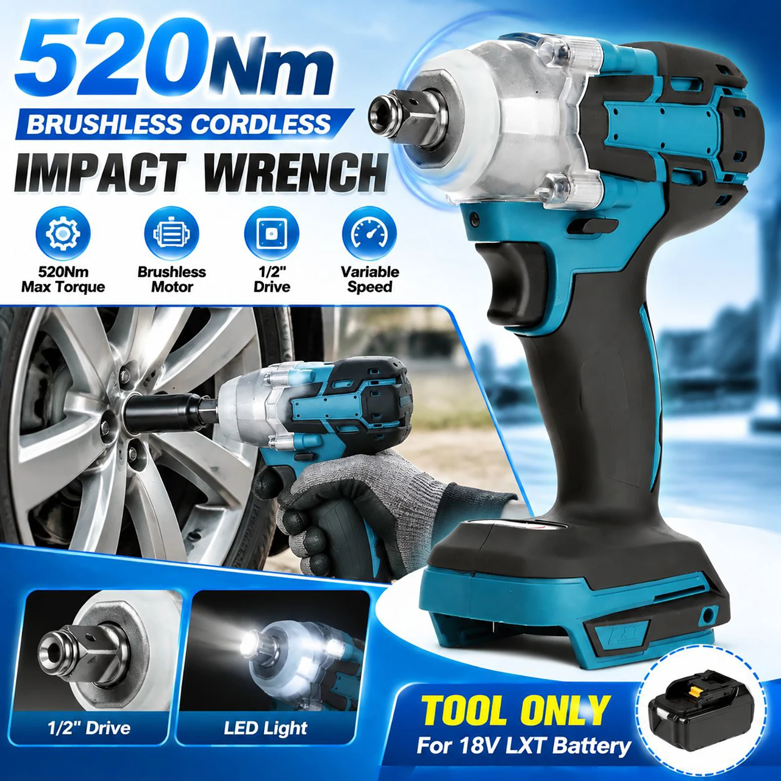 520Nm Brushless Cordless Impact Wrench 1/2\