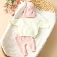 Ylsteed 3 Pcs Set Knitting Newborn Boy Photography Clothes "Just Arrived" Embroidery Khaki Baby Outfits Sweater Baby Shower Gift 5