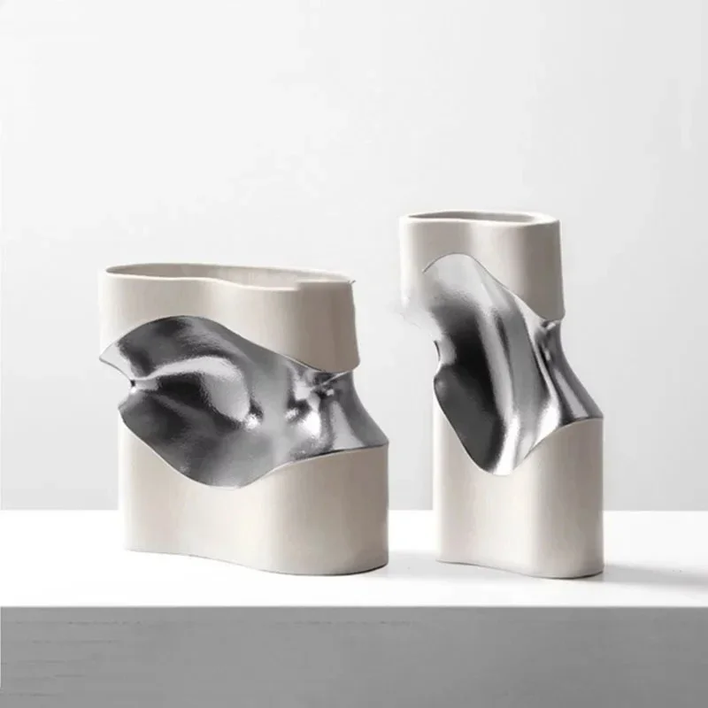 2026 Unique Curved Gold Waist Ceramic Vase Modern Floral Vases Desk Decoration Artificial Flowers Decorative Flower Arrang