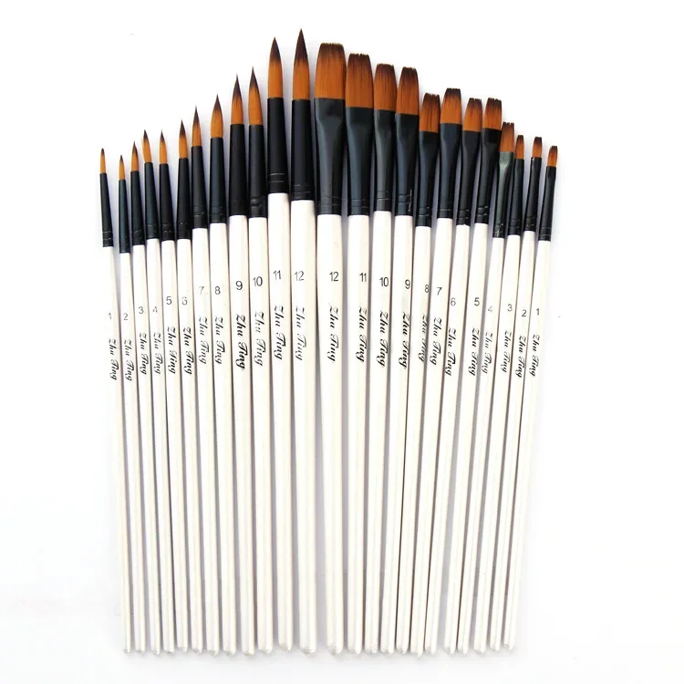 12 Pearl White Pole Tip Watercolor Brush Set Two-color Nylon Hair Round Peak DIY Acrylic Paint Brush Set