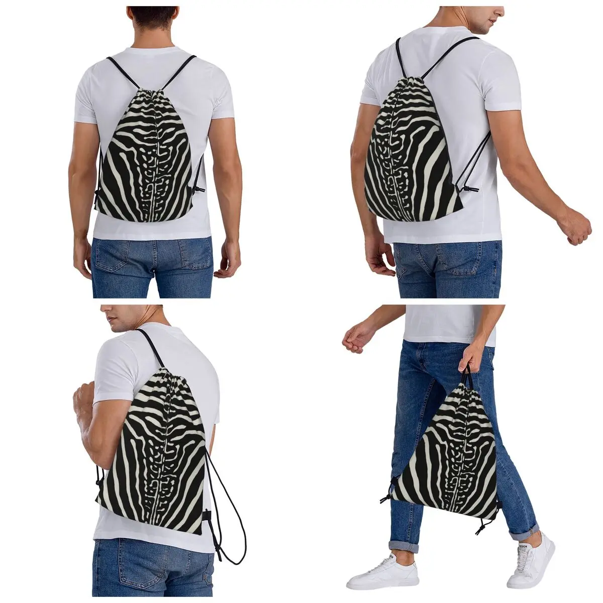 Zebra Stripes Print Skin Hide Texture Backpacks Fashion Drawstring Bundle Pocket Sports Bag Book Bags for Man Woman Students