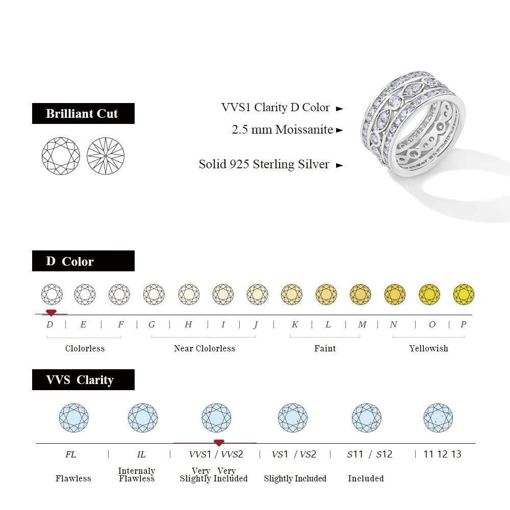 Attagems Luxe Full Moissanite Ringen Voor Vrouwen D Kleur Vvs1 Lab Diamond Band S925 Zilveren Verloving Bruiloft Sieraden Feest Cadeau