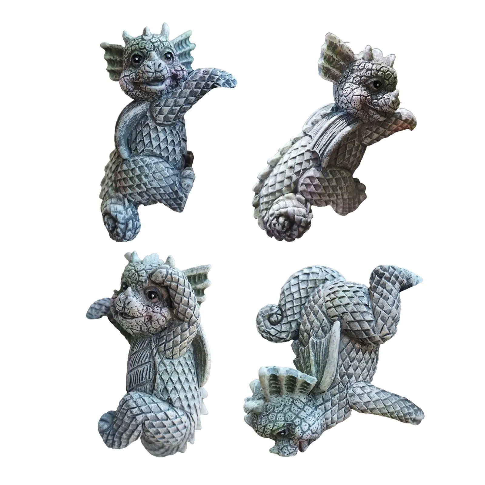 4x 3D Cute Garden Statue Little Dragon Sculpture Edges Figurine Ornaments