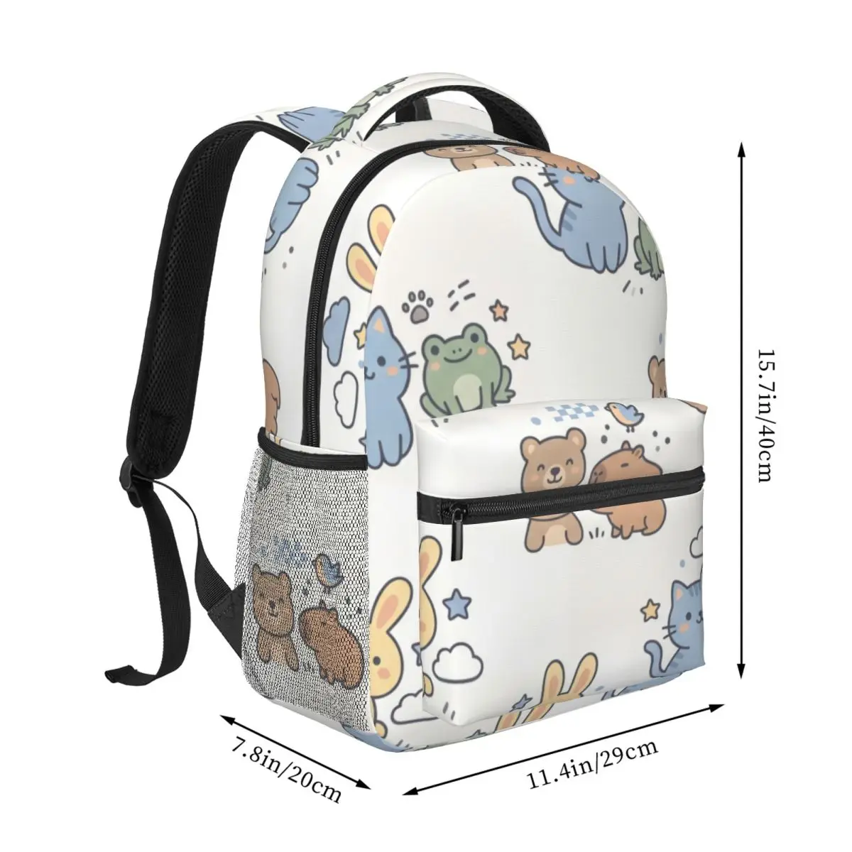 School Backpack Clustered Cat Bunny Bear Frog Cute Kawaii Light Ground Fun Bookbag for Girls Boys Teens School Travel Daypack
