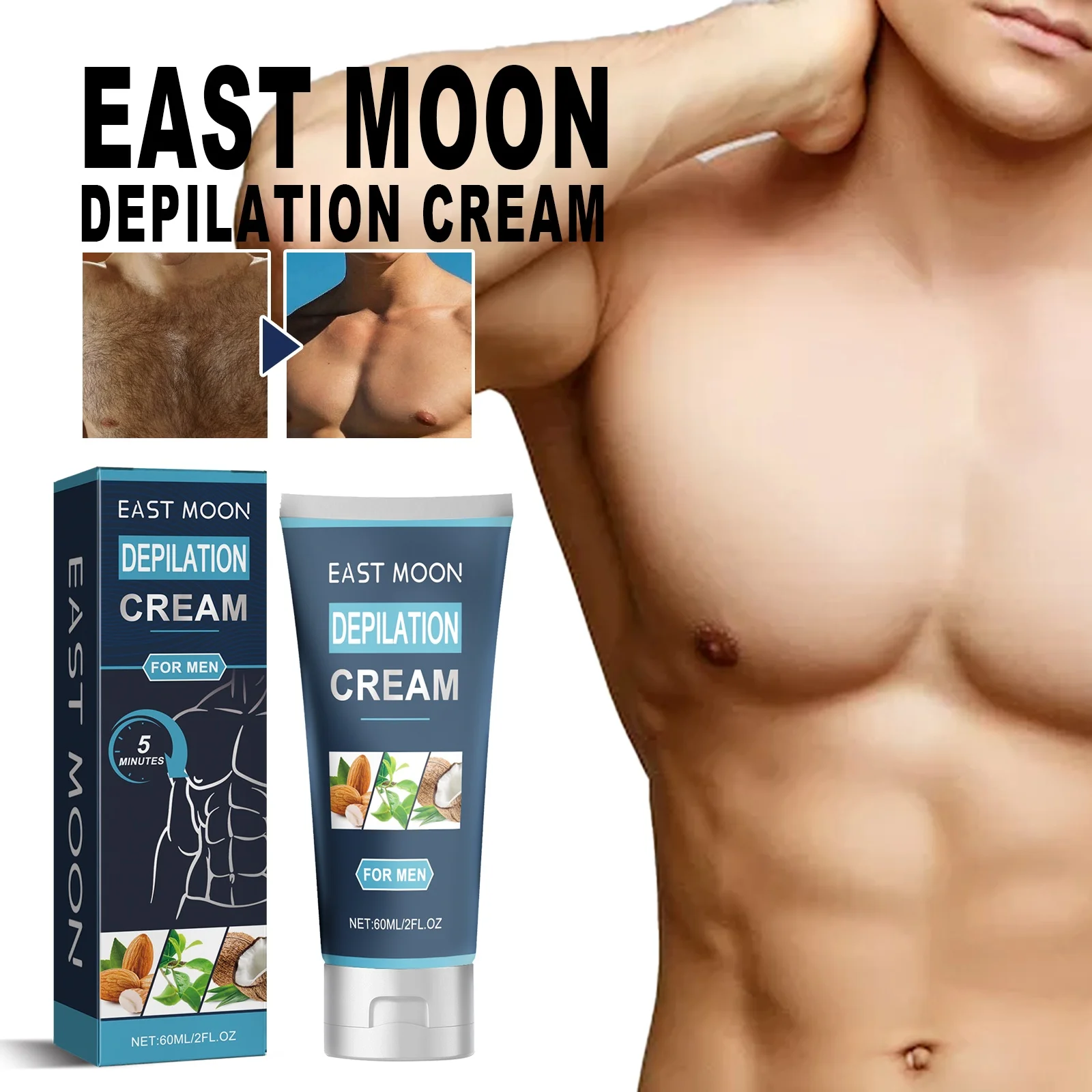 

East Moon Men's Hair Removal Cream is dry, Gentle and Moisturizing, Deeply Cleansing and Non-irritating