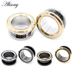 Alisouy 2PCS 6-25mm Stainless Steel Unscrew Round Ear Plugs Tunnels Expander Stretchers Gauges Earrings Piercing Body Jewelry