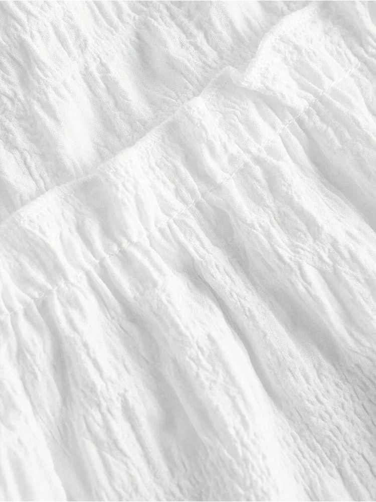 Jupe longue à plusieurs niveaux texturée blanche pour femmes, taille élastique, couches à volants, jupe trapèze fluide pour décontracté et plage