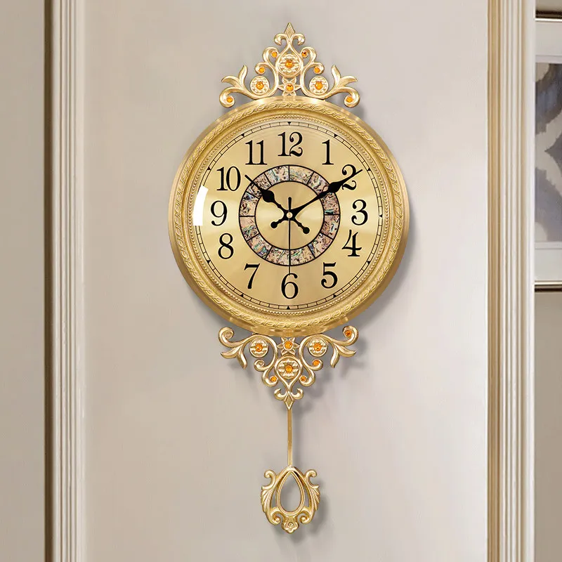 Brass Wall Clock Living Room Fashion Light Luxury Wall Watch Luxury Bedroom Silent Swing Clocks Entrance Decoration Ornaments