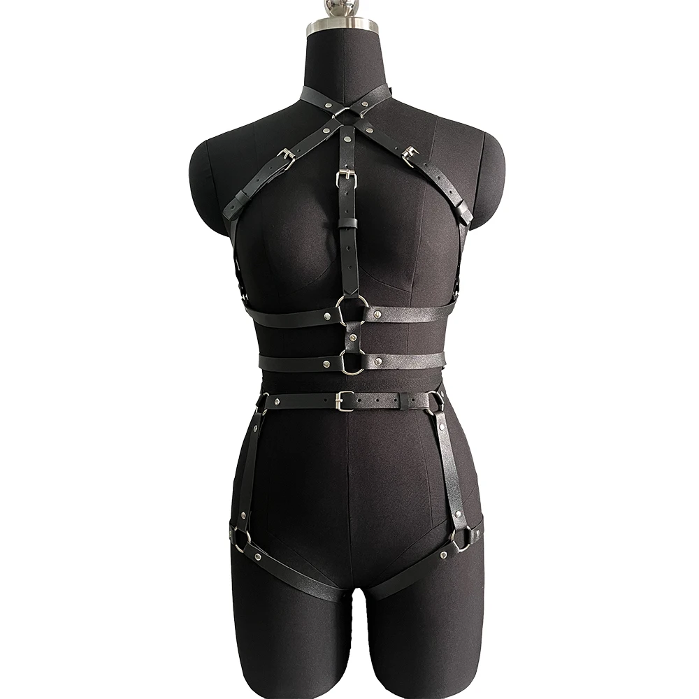 Faux Full Leather Harness Garter Belt Chest Harness Adjustable Suspenders Body Lingerie Bondage Goth Adult Sex Accessories