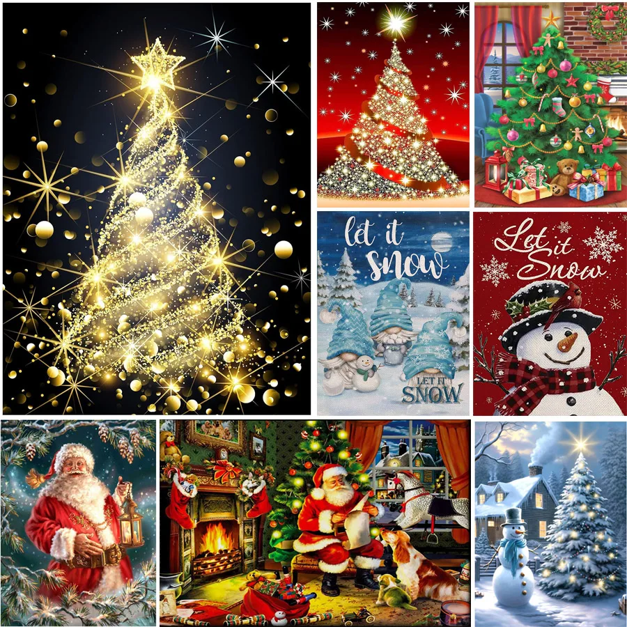 5D Diamond Painting Christmas Tree Rhinestone Picture Full Drill Diamond Mosaic DIY Hand Inlaid Embroidery Santa Claus Home Deco