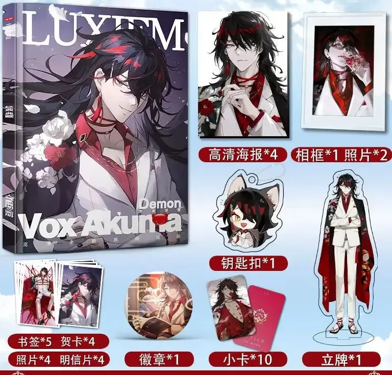 

Game Vtuber Luxiem Vox Akuma Picture Book Keychain Photo Postcard Stand