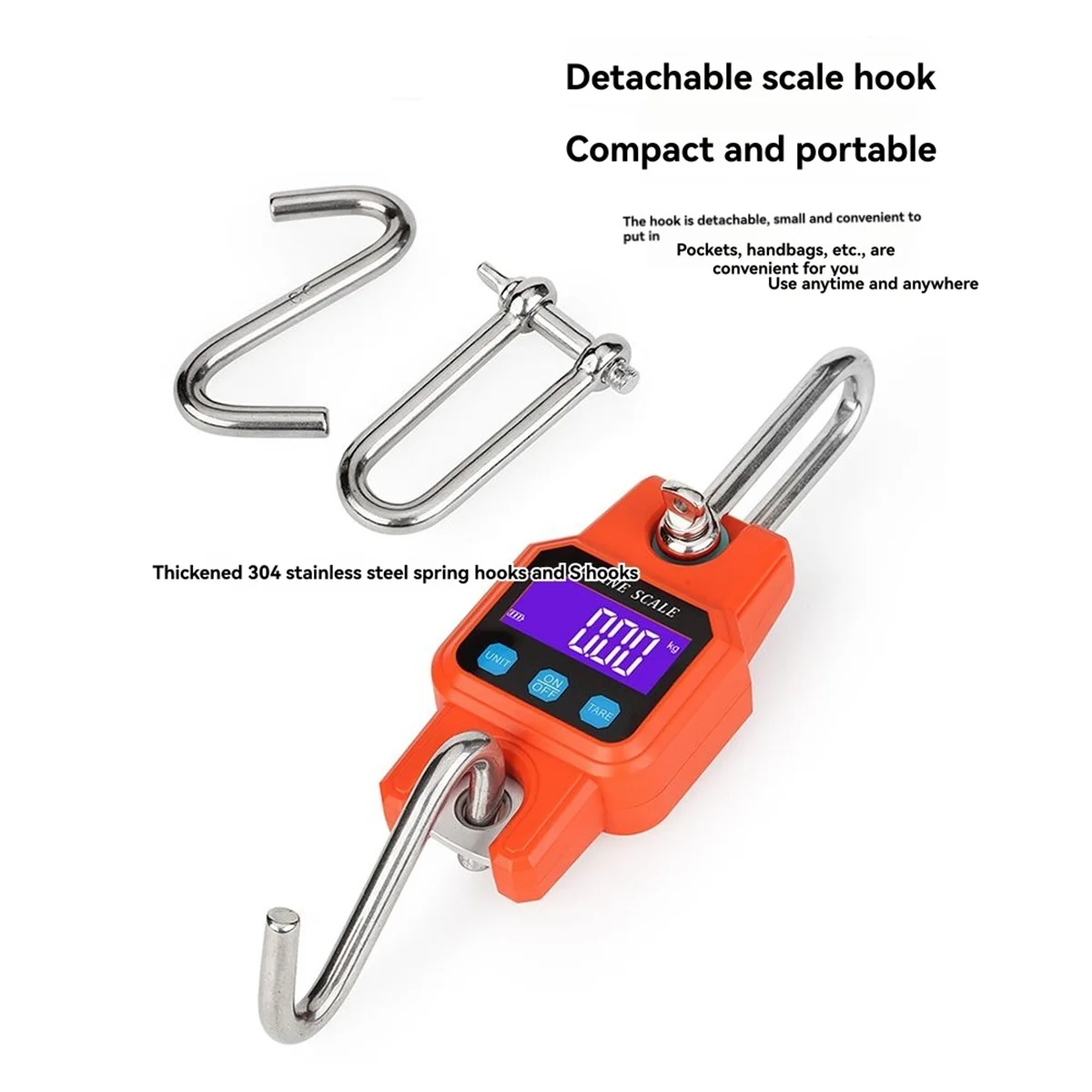 A79G C06 Elektronische Kranwaage, tragbare Hakenwaage, 300 kg/50 g, tragbare wiederaufladbare Hängewaage, Orange mit Bluetooth
