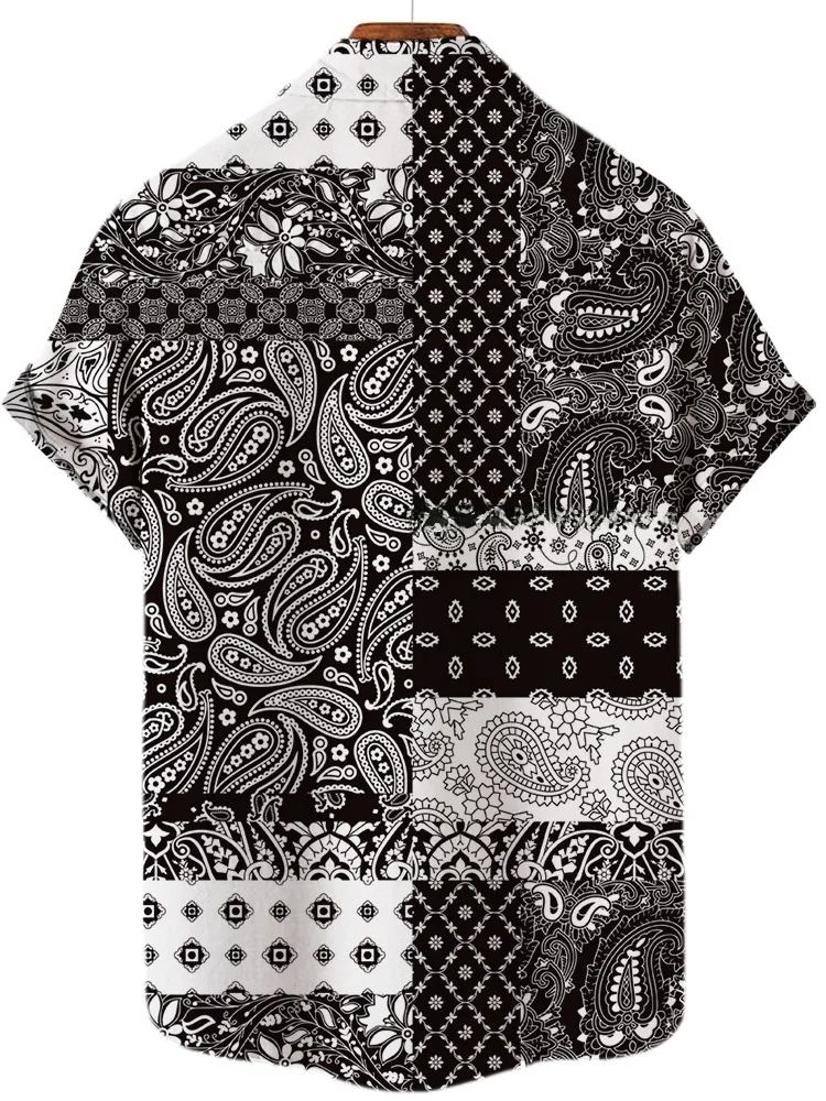 

Retro 3D Geometric Print ort Sve irt Lapel Design Loose Fit Faion Urban Sle for Young Men All Seasons Wear