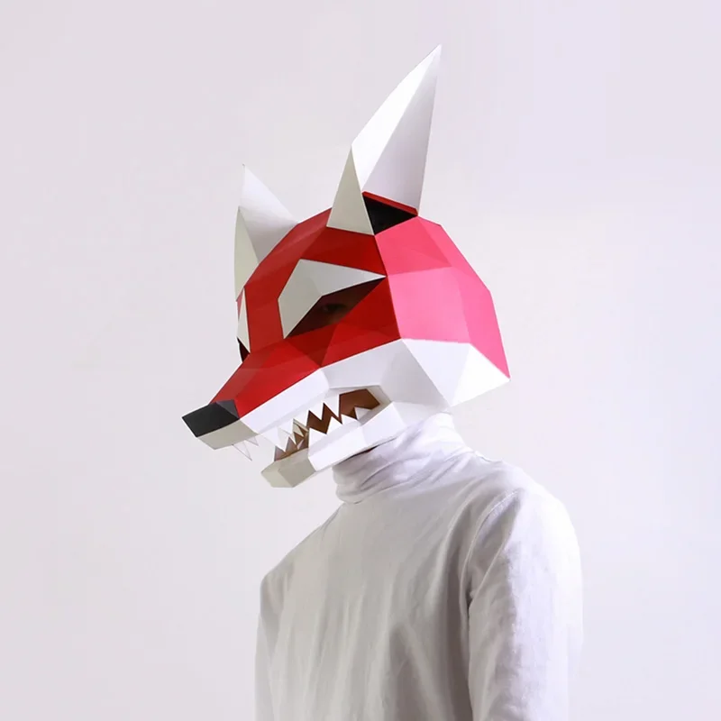 Red Arctic Wolf Animal Adult Mask Paper Model,3D Papercraft Art Origami Costume Party Cosplay,Handmade DIY Craft RTY068