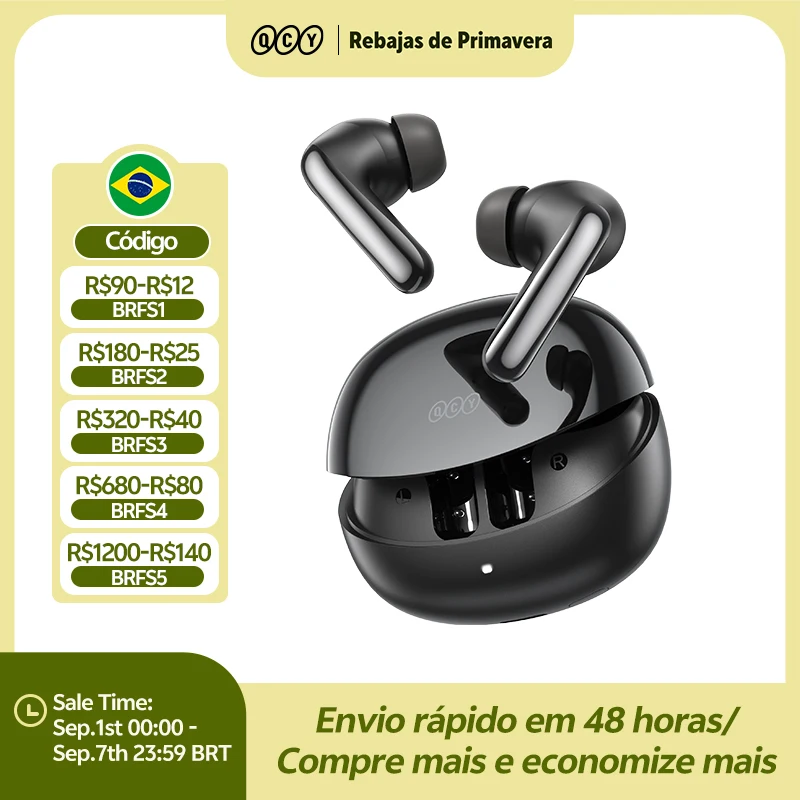 QCY MeloBuds N60 HT19 Fones de Ouvido Sem Fio Bluetooth 6.0 com ANC Híbrido de 56dB, Áudio Hi-Res LDAC e Driver Duplo Coaxial, 45 Horas de Duração