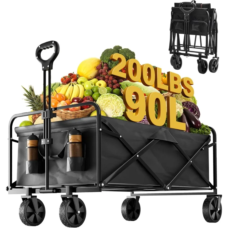

Collapsible Foldable Wagon Beach Wagon Cart Heavy Duty with Wheels Foldable Utility Folding Grocery Wagon for Camping Sports Ou