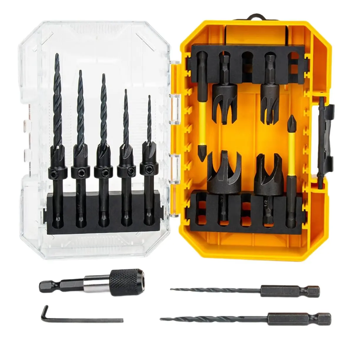 Budget-Friendly-16PCS Countersink Drill Bit Set for Woodworking with Storage Box, Adjustable Depth & Hex Shank