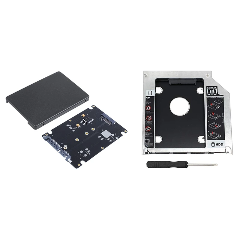 Hot TTKK 1 Pcs M.2 NGFF (SATA) SSD To 2.5 Inch SATA Adapter Card 8Mm & 1 Pcs SATA 2Nd HDD HD SSD Enclosure Hard Drive Caddy Tray