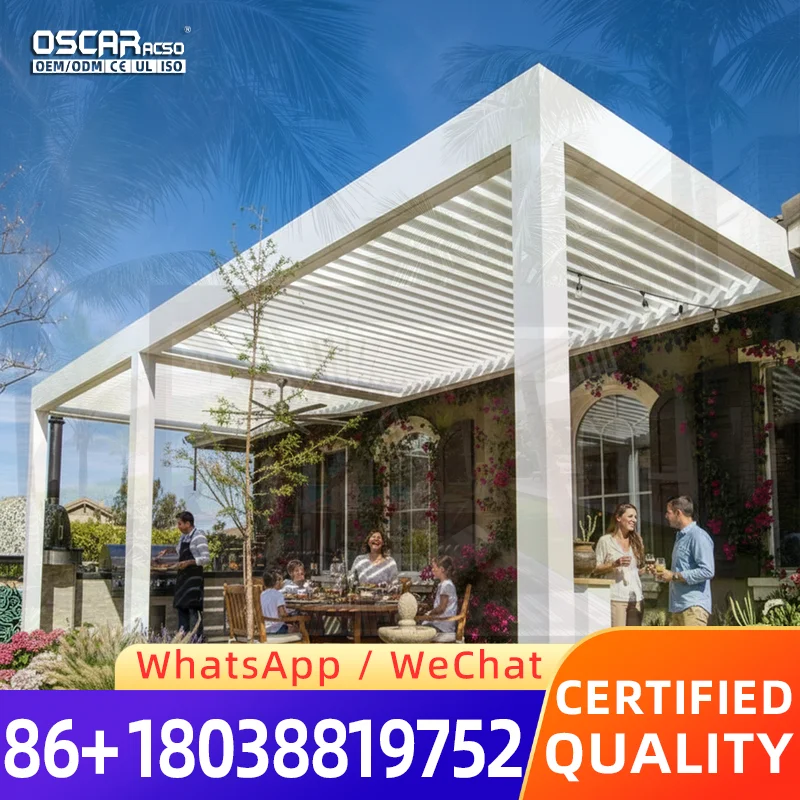 Adjustable Louver Roof Motorized Waterproof Powder Coated Bioclimatic Pergola Customizable Size Aluminum Patio Garden Deck Backy