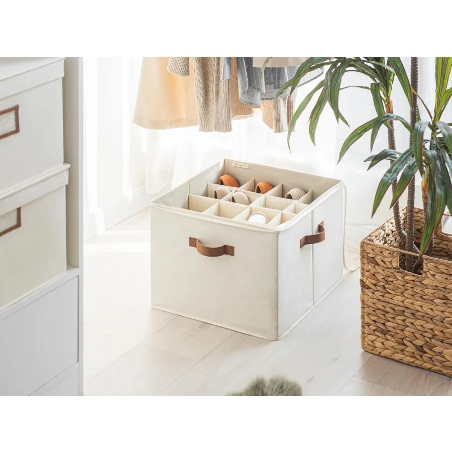 Organizer na buty do szafy, mieści do 16 par, pojemniki na buty z regulowanymi przegródkami i przezroczystą pokrywą, beżowy.