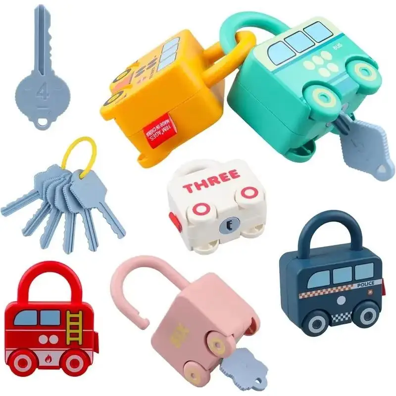 Car Shaped Puzzle Matching Lock Toy with Key Brain Training Educational Toy for Kids Intellectual Development Toddler Birthday