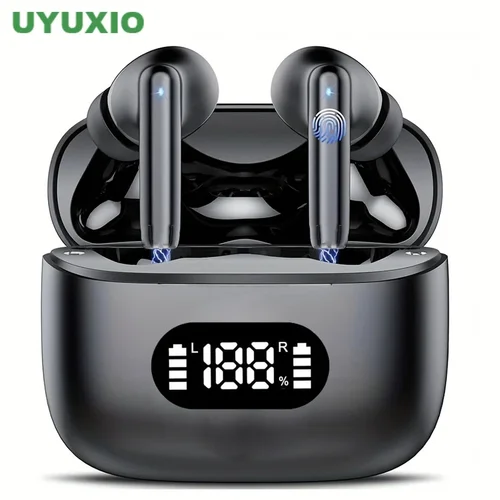 UYUXIO auriculares inalámbricos 40dB cancelación de ruido Bluetooth 5,3 auriculares ENC con pantalla LED HD TWS auriculares modo de transparencia
