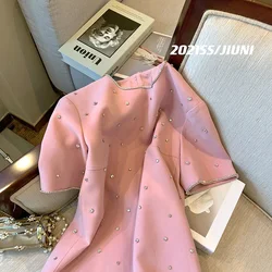 Abito intarsiato di diamanti di lusso celebrità di fascia alta elegante gonna a vita sottile temperamento delle nuove donne estive Streetwear Vestido Casual