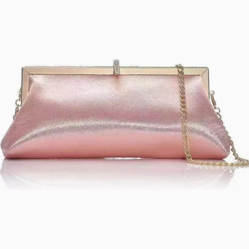 Bolso de Mano de Satén Rosa Pálido para Mujer, Bolso de Noche de Lujo con Pedrería, Elegante Bolso de Mano para Bodas y Fiestas, Bolso Rosa