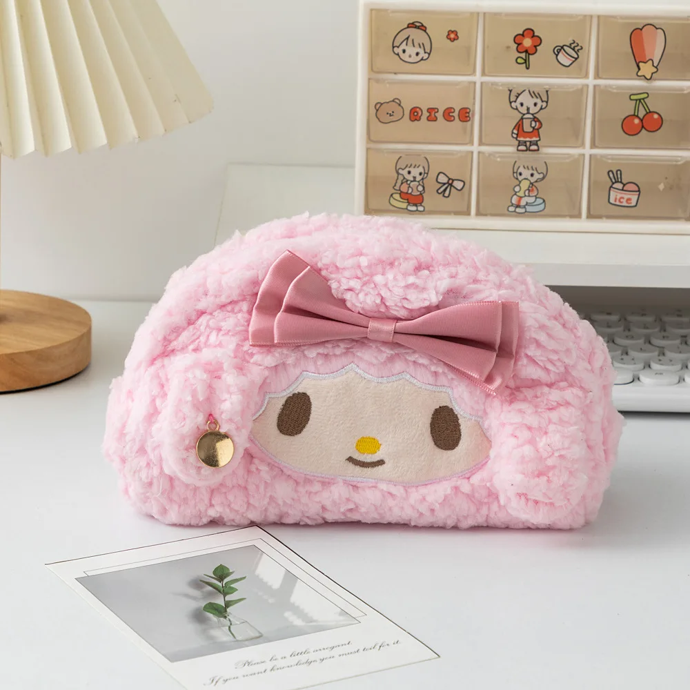 Sanrio Melody Cinnamoroll Fashionable Latest Pink Plush High Aesthetic Girl\'s Heart-shaped Pencil Case With Large Capacity