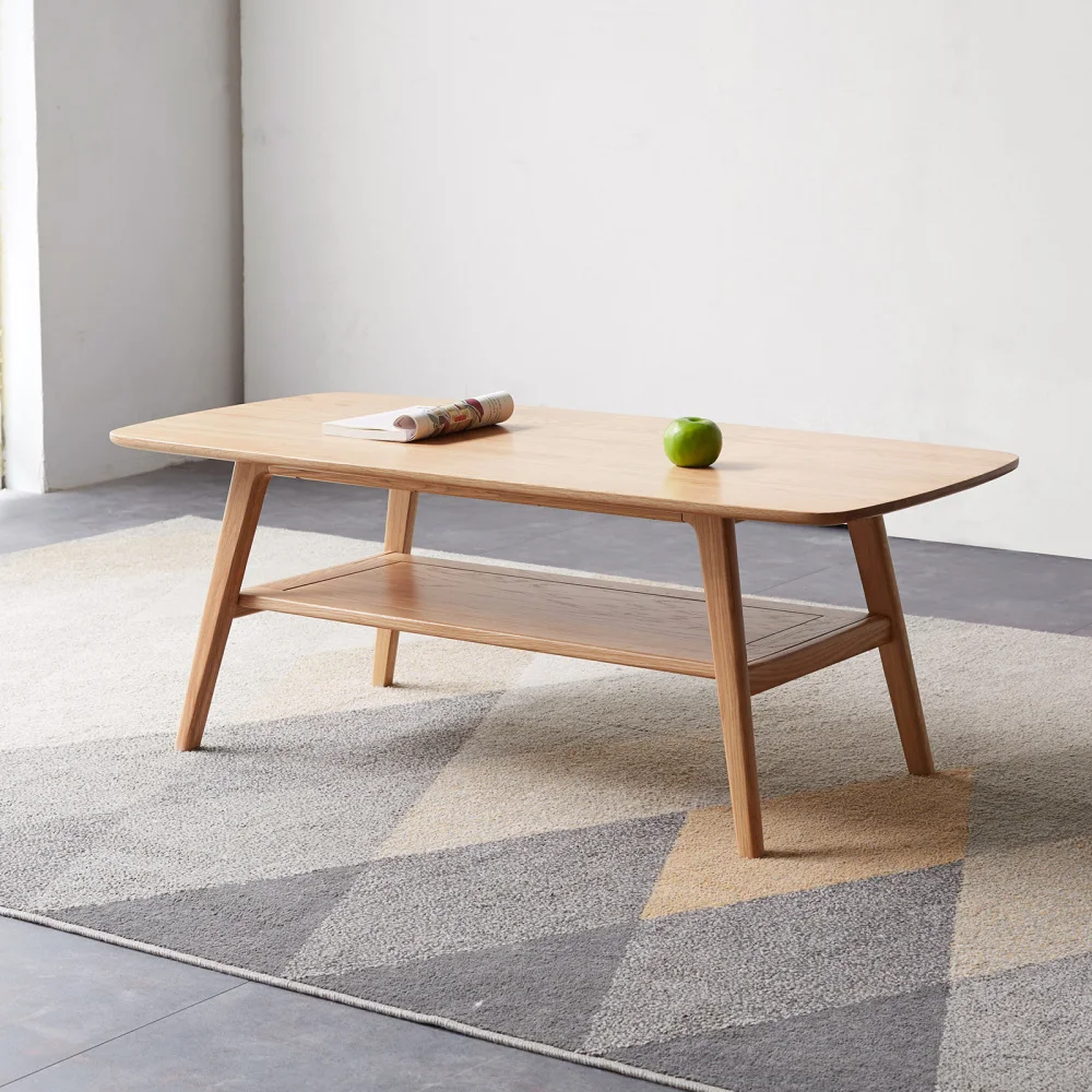 

100% Solid Wood Coffee/Study Desk, 100x50x44cm, Storage Shelf, Easy Assemble, Natural Wood