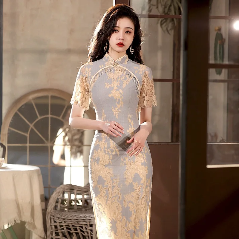 

Fashion Improved New Cheongsam Chinese Traditional Retro Short Sleeve Qipao Dress