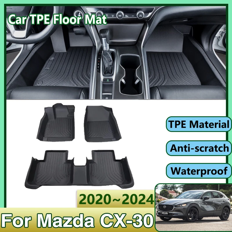 TPE Car Floor Mats For Mazda CX30 Accessories 2021 2020~2024 CX-30 CX 30 Waterproof Leather Mud Carpet Foot Pad Full Rug Tappeto