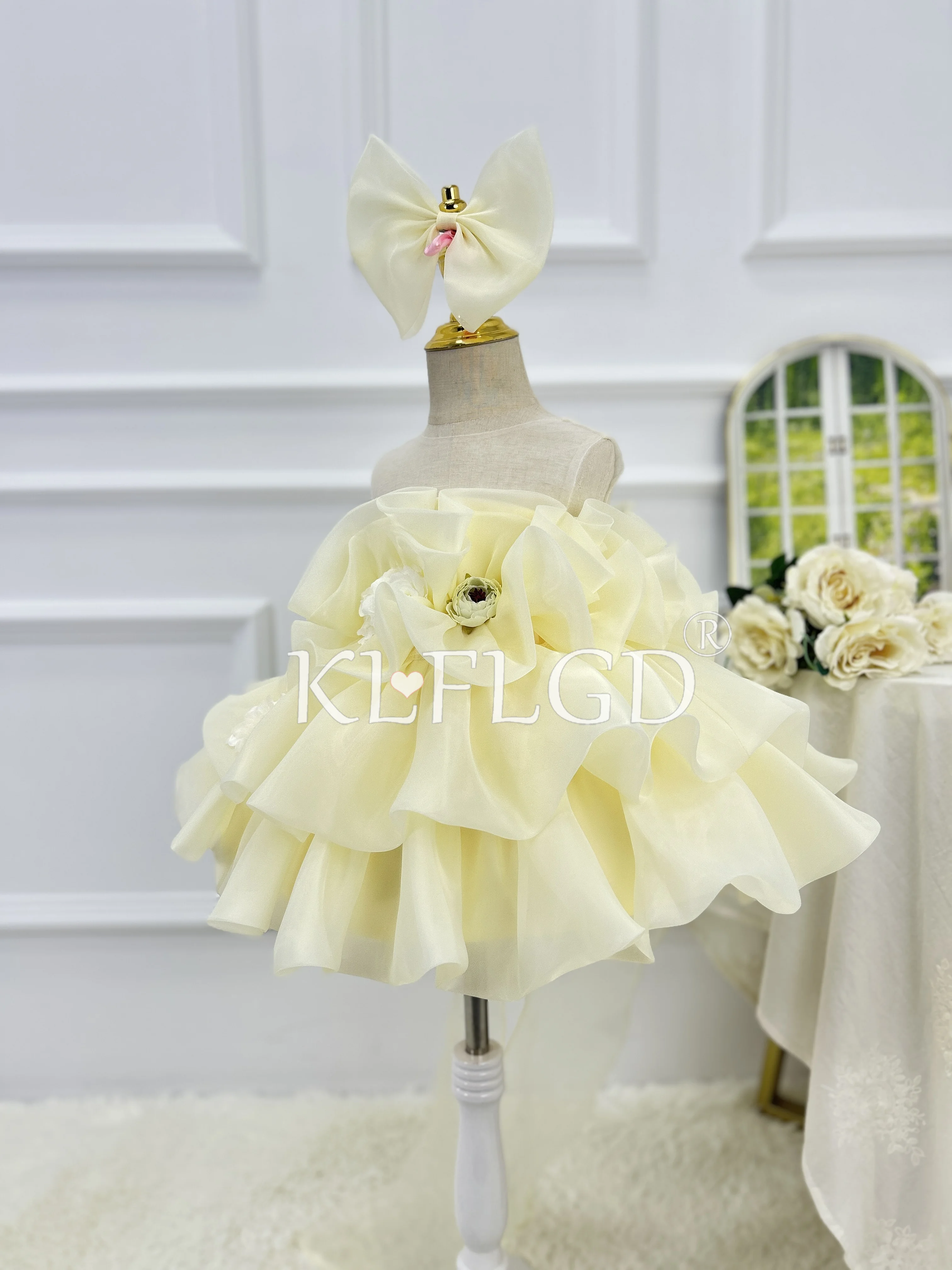KLFLGD Girls Luxury Dresses Party New Pageant Dresses for Toddler Girls baby one Year Old High-End champagne Girl Ceremony Dress