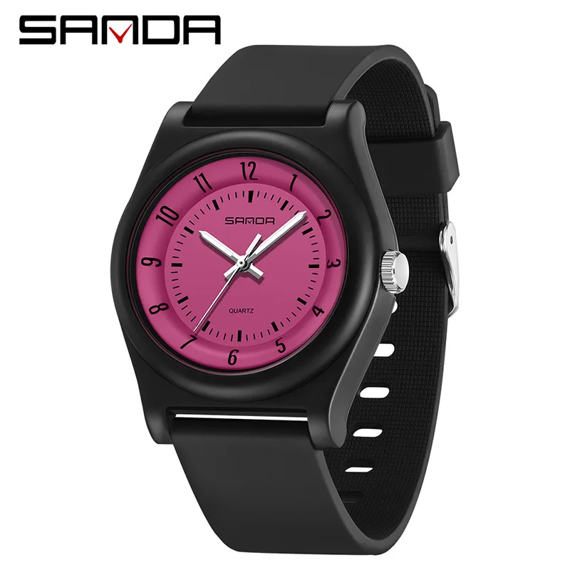 Mode Sanda marque 6219 Quartz étudiant Simple noir violet rose affichage analogique bracelet en Silicone montre-bracelet pour garçon fille montre-bracelet