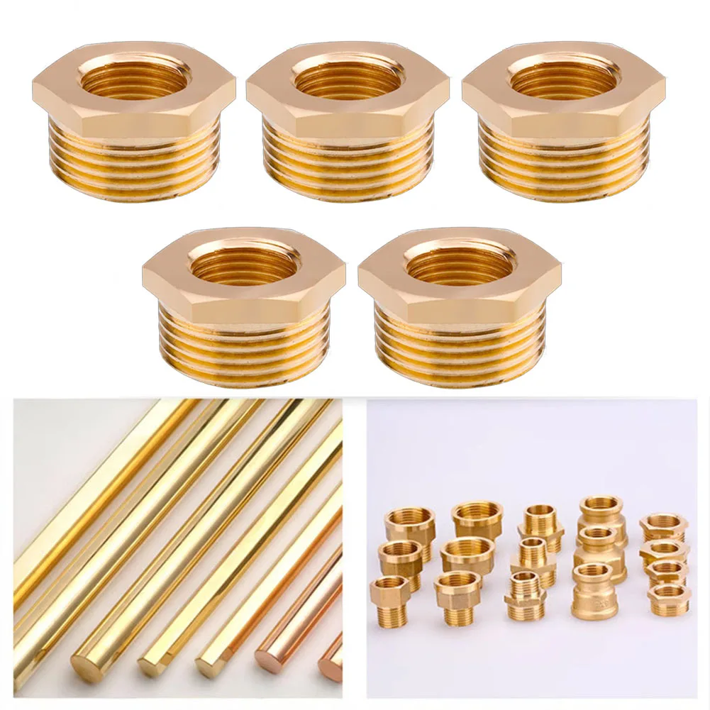 Brass Threaded Fittings (Five Piece Set) Designed for Connecting Varying Sizes of Pipes Efficiently and Reliably