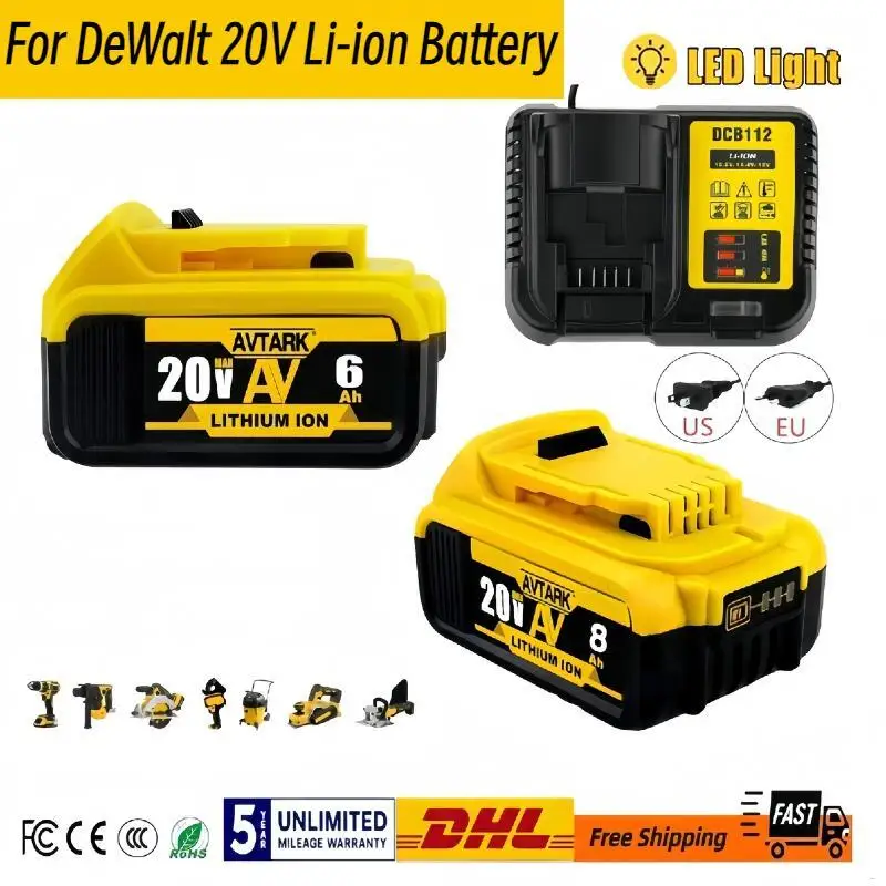 

20V 6.0 Ah MAX safe Battery Power Tool Ersatz for DeWalt DCB184 DCB181 DCB182 DCB200 20V 6A 18Volt 20v Battery with charger