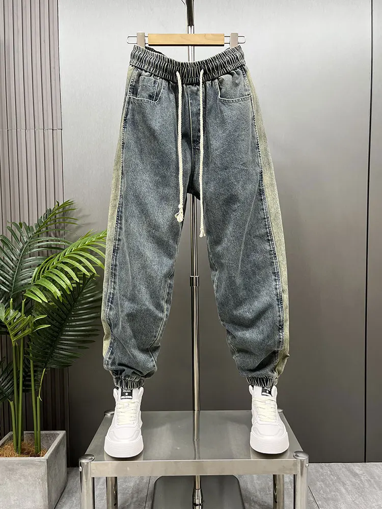 

Мужские джинсы свободного кроя с манжетами, винтажные, с цветными вставками, в стиле харадан, повседневные, осенние, новинка