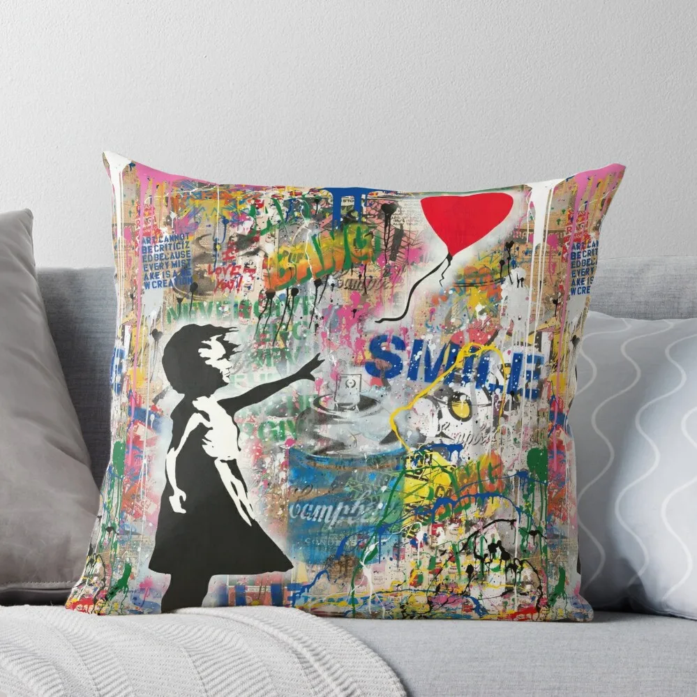 Balloon Girl Street Art Mashup Throw Pillow Anime Pillowcases For Pillows Throw Pillow Covers