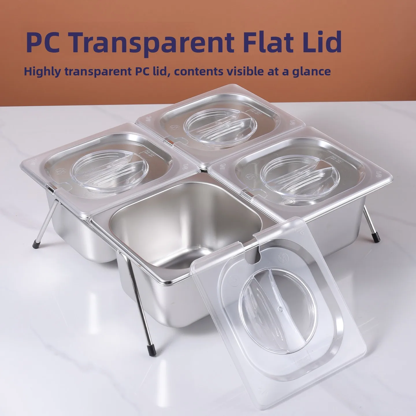 

Набор прямоугольных емкостей из нержавеющей стали с плоской крышкой и отверстием для ложки для уличных прилавков, контейнер для готовых блюд и соусов