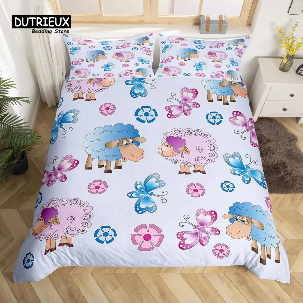 

Cartoon Sheep Farm Animals Duvet Cover Set Butterfly Princess Bedding Set Soft Comfortable Breathable Duvet Cover