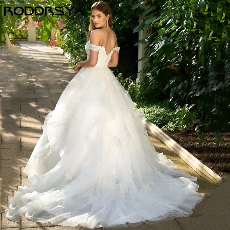 RODDRSYA-vestidos de novia de tul con volantes, traje elegante con hombros descubiertos, línea A, Espalda descubierta, boda sirena 2024 vestidos de novia de tul con volantes, traje elegante con hombros descubiertos, lí